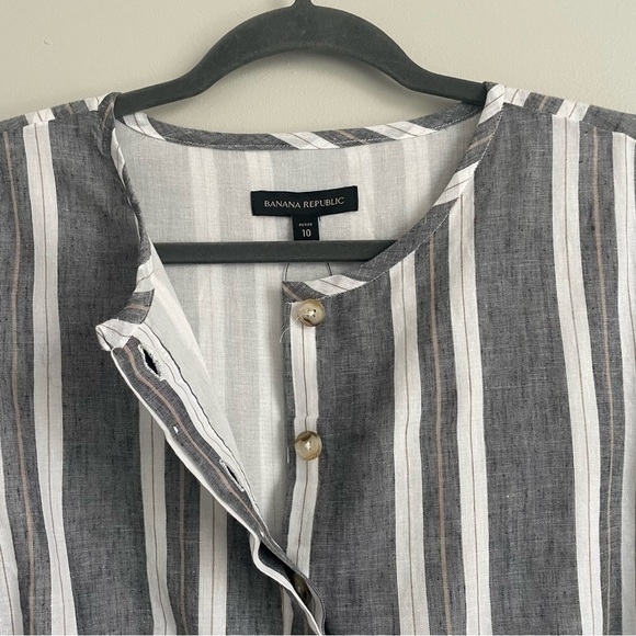 NWT BANANA REPUBLIC GREY WHITE STRIPE LINEN ROMPER. SIZE 10Petite - Picture 5 of 11